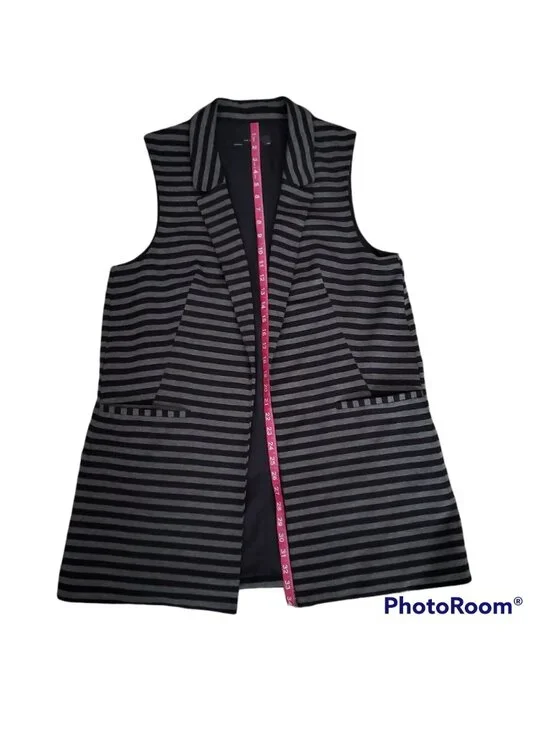 The Limited Women's Navy Blue/Gray Striped Open Front Long Vest Cardigan Sz XL - Picture 13 of 14